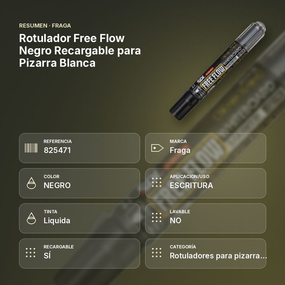 ROTULADOR FREE FLOW NEGRO RECARGABLE PARA PIZARRA BLANCA - resumen de atributos