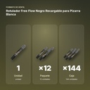 ROTULADOR FREE FLOW NEGRO RECARGABLE PARA PIZARRA BLANCA - formato de venta: paquete de 12, caja de 144