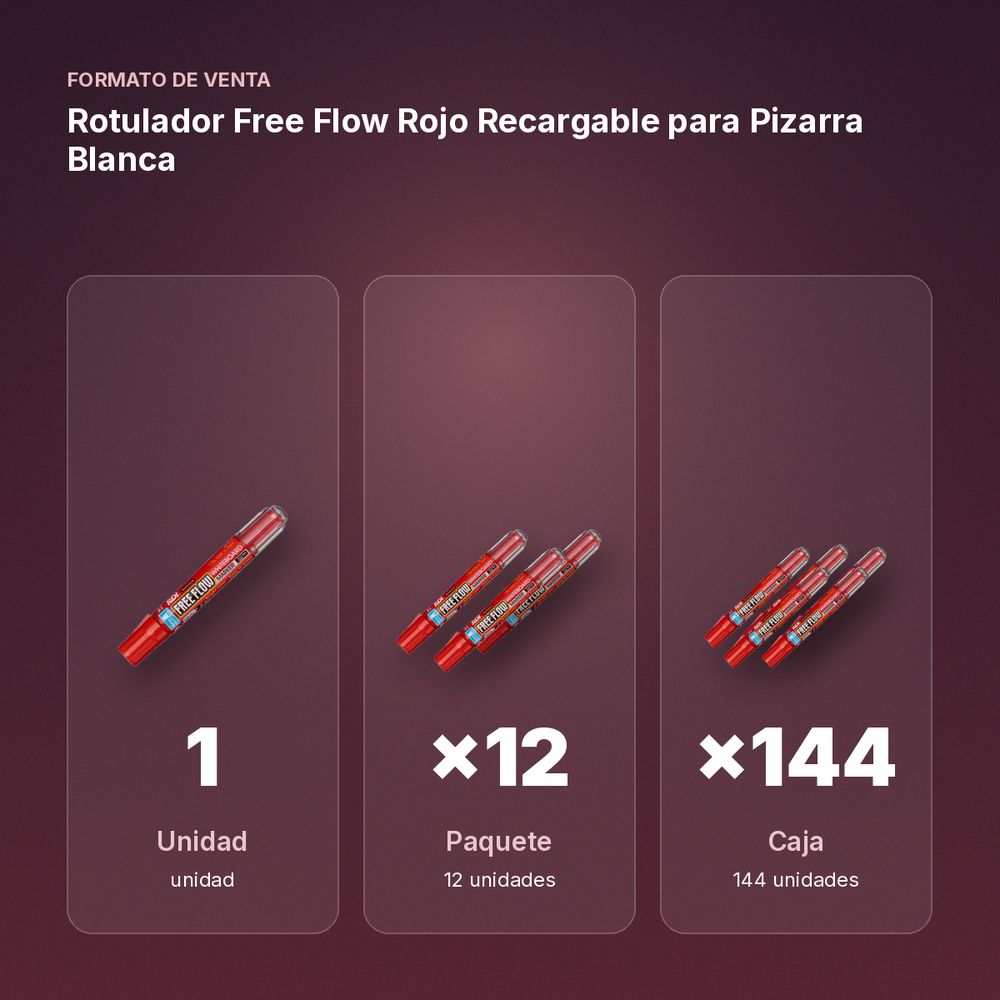 ROTULADOR FREE FLOW ROJO RECARGABLE PARA PIZARRA BLANCA - formato de venta: paquete de 12, caja de 144