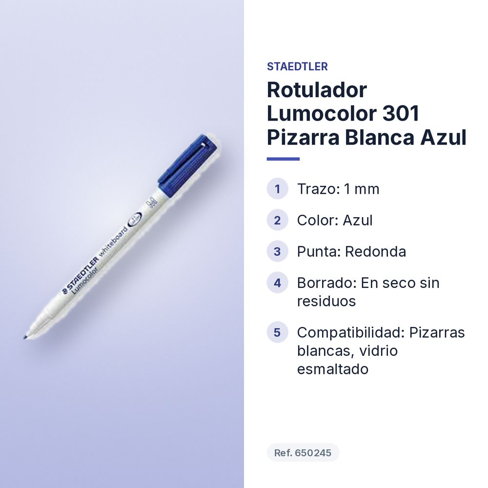 ROTULADOR LUMOCOLOR 301 PIZARRA BLANCA AZUL - características principales