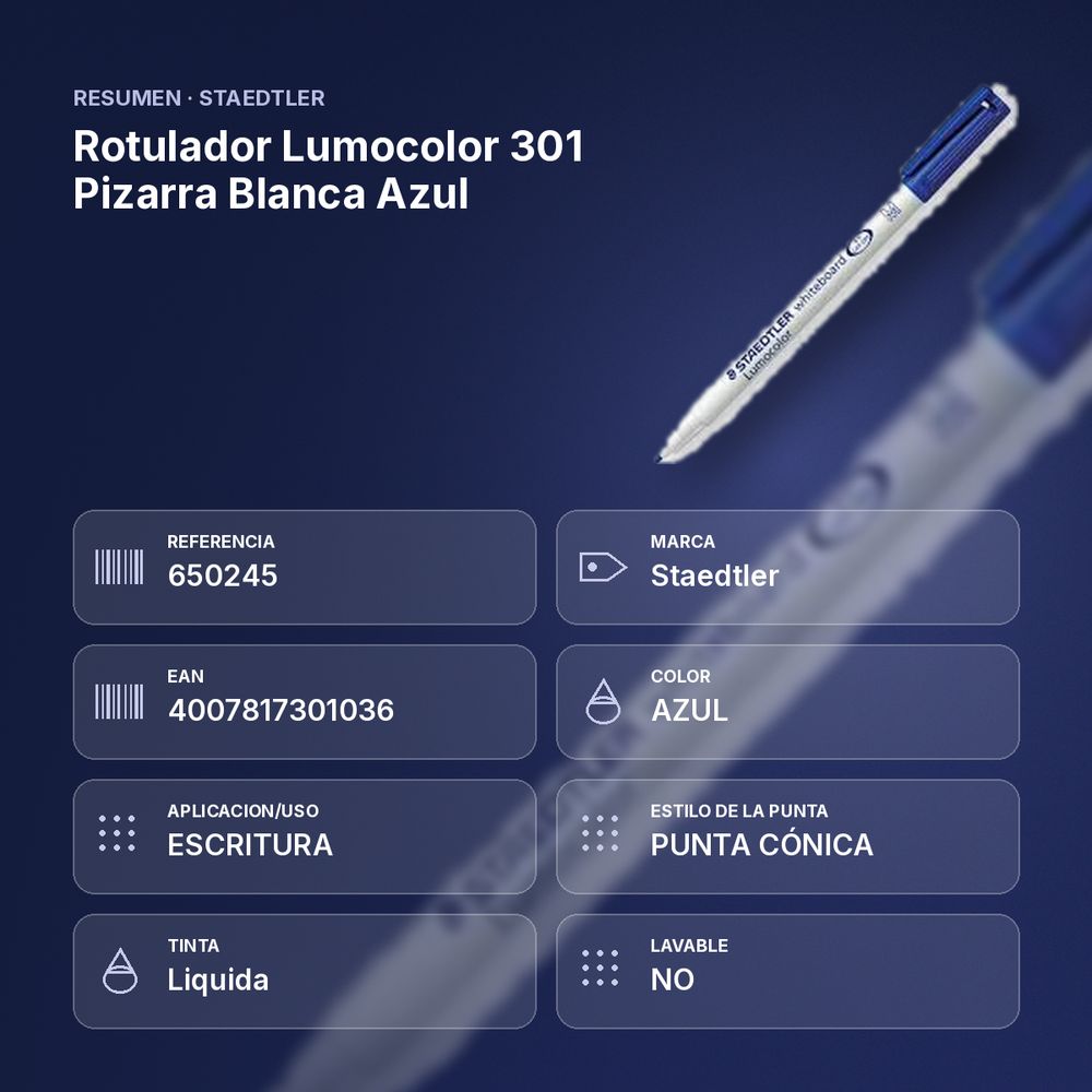 ROTULADOR LUMOCOLOR 301 PIZARRA BLANCA AZUL - resumen de atributos