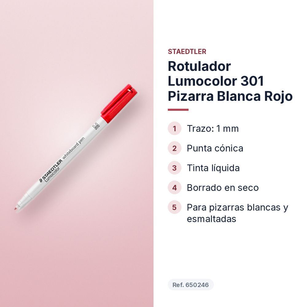 ROTULADOR LUMOCOLOR 301 PIZARRA BLANCA ROJO - características principales