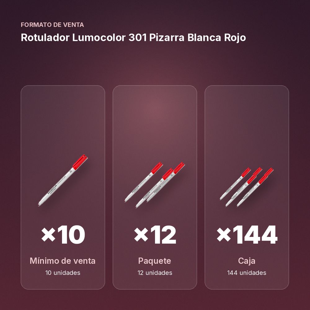 ROTULADOR LUMOCOLOR 301 PIZARRA BLANCA ROJO - formato de venta: paquete de 12, caja de 144