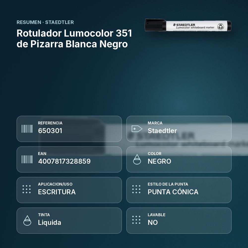 ROTULADOR LUMOCOLOR 351 DE PIZARRA BLANCA NEGRO - resumen de atributos