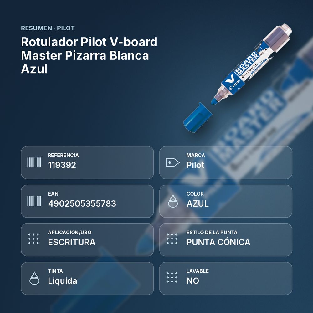ROTULADOR PILOT V-BOARD MASTER PIZARRA BLANCA  AZUL - resumen de atributos