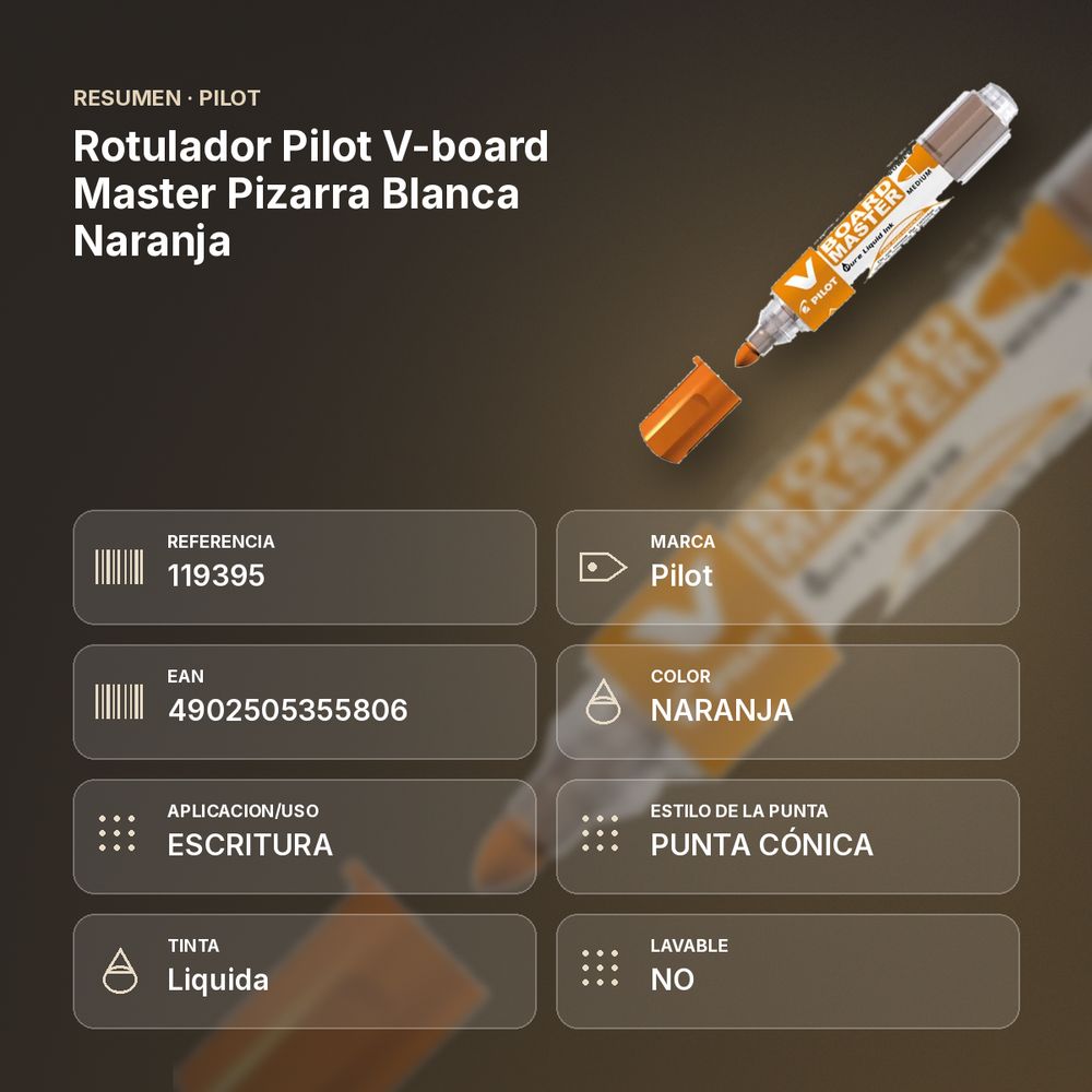 ROTULADOR PILOT V-BOARD MASTER PIZARRA BLANCA  NARANJA - resumen de atributos