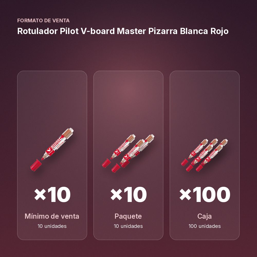 ROTULADOR PILOT V-BOARD MASTER PIZARRA BLANCA  ROJO - formato de venta: paquete de 10, caja de 100