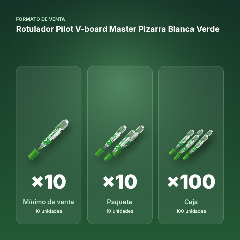 ROTULADOR PILOT V-BOARD MASTER PIZARRA BLANCA  VERDE - formato de venta: paquete de 10, caja de 100