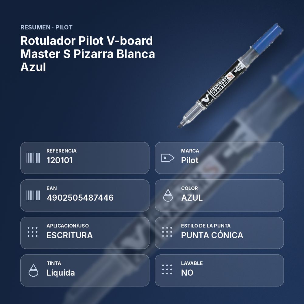 ROTULADOR PILOT V-BOARD MASTER S PIZARRA BLANCA AZUL - resumen de atributos