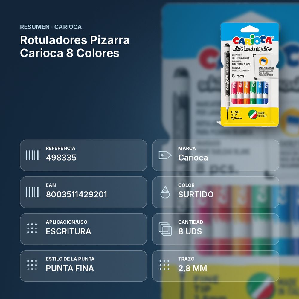 ROTULADORES PIZARRA CARIOCA 8 COLORES - resumen de atributos
