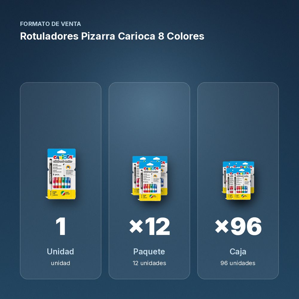 ROTULADORES PIZARRA CARIOCA 8 COLORES - formato de venta: paquete de 12, caja de 96