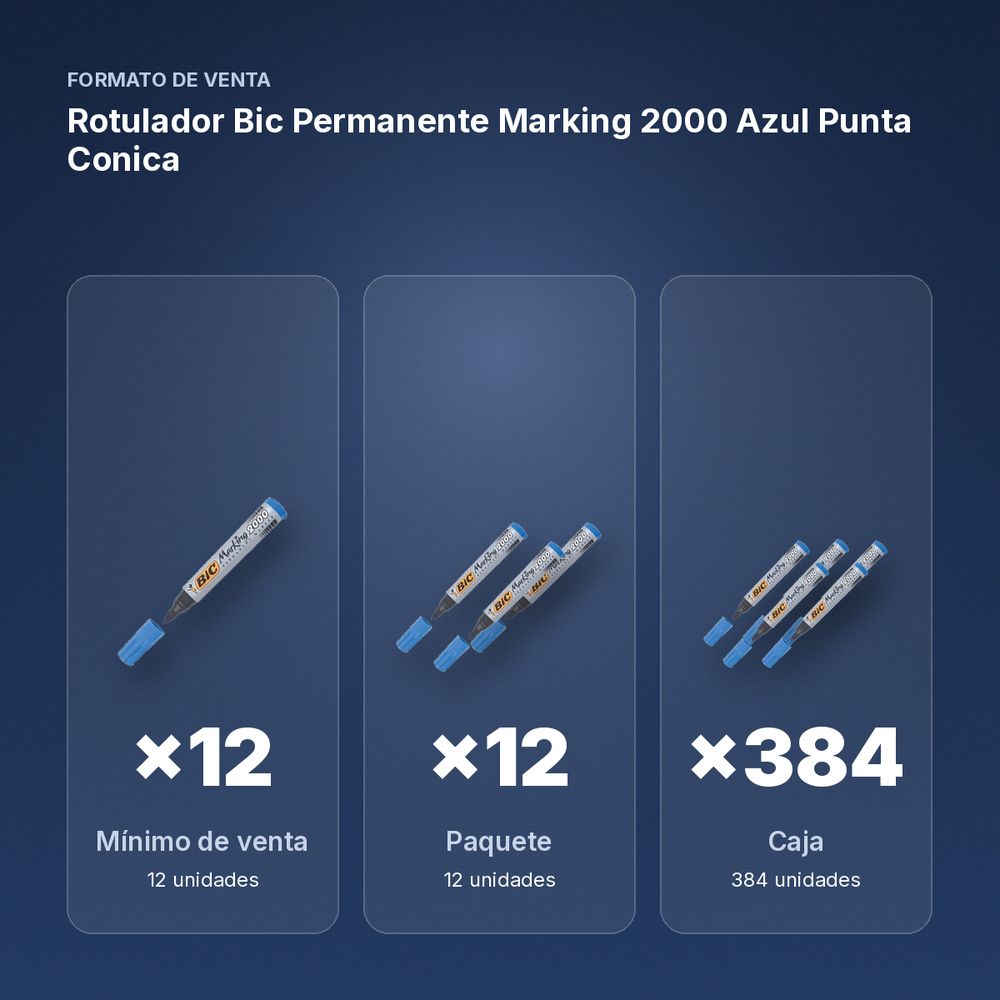 ROTULADOR BIC PERMANENTE MARKING 2000 AZUL PUNTA CONICA - formato de venta: paquete de 12, caja de 384