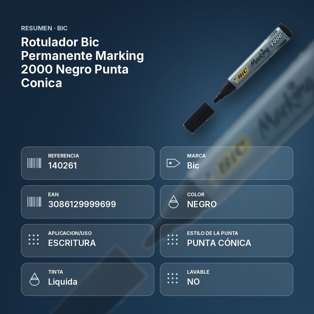 ROTULADOR BIC PERMANENTE MARKING 2000 NEGRO PUNTA CONICA - resumen de atributos