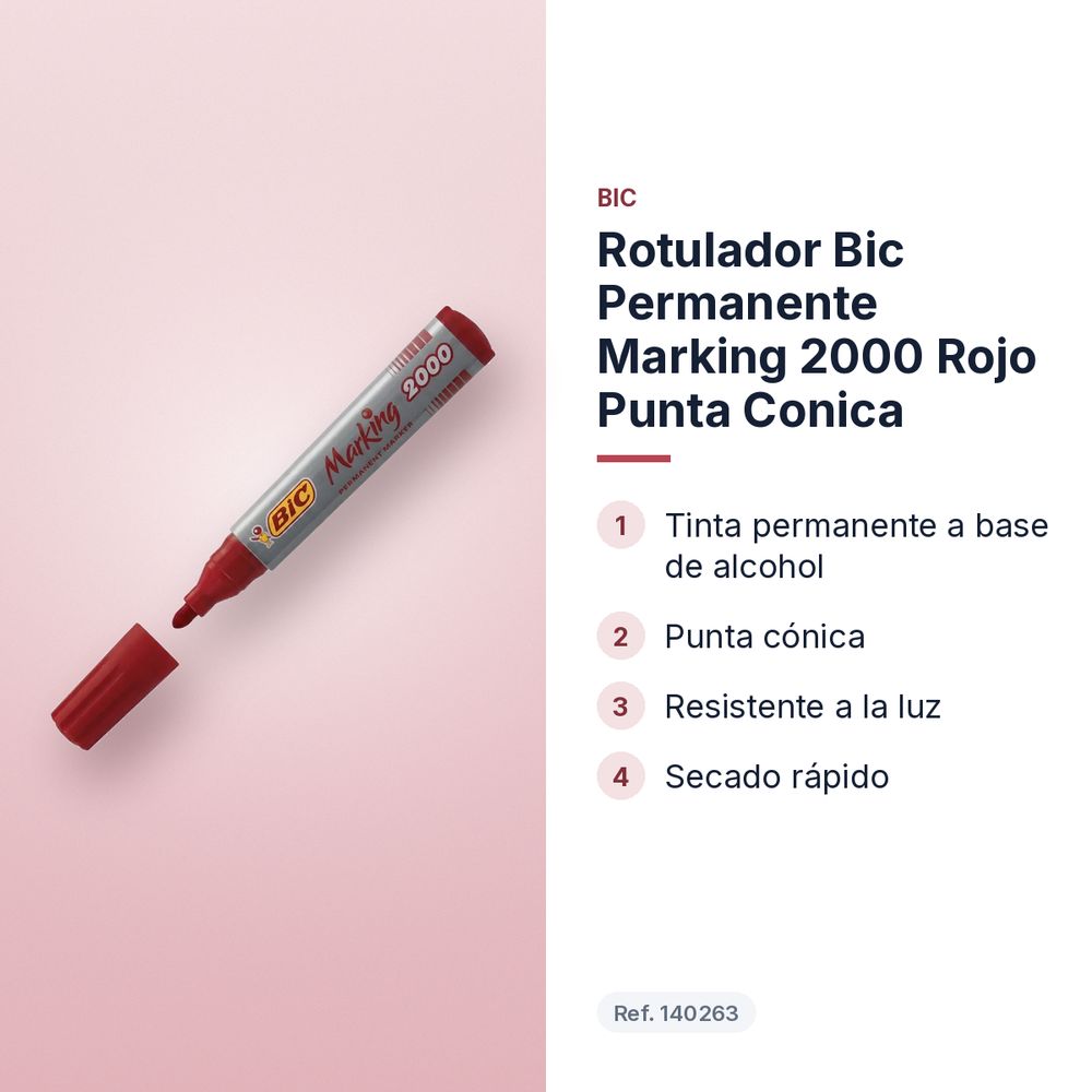 ROTULADOR BIC PERMANENTE MARKING 2000 ROJO PUNTA CONICA - características principales