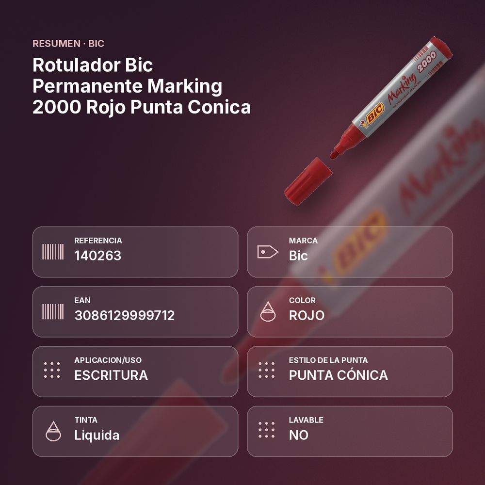 ROTULADOR BIC PERMANENTE MARKING 2000 ROJO PUNTA CONICA - resumen de atributos