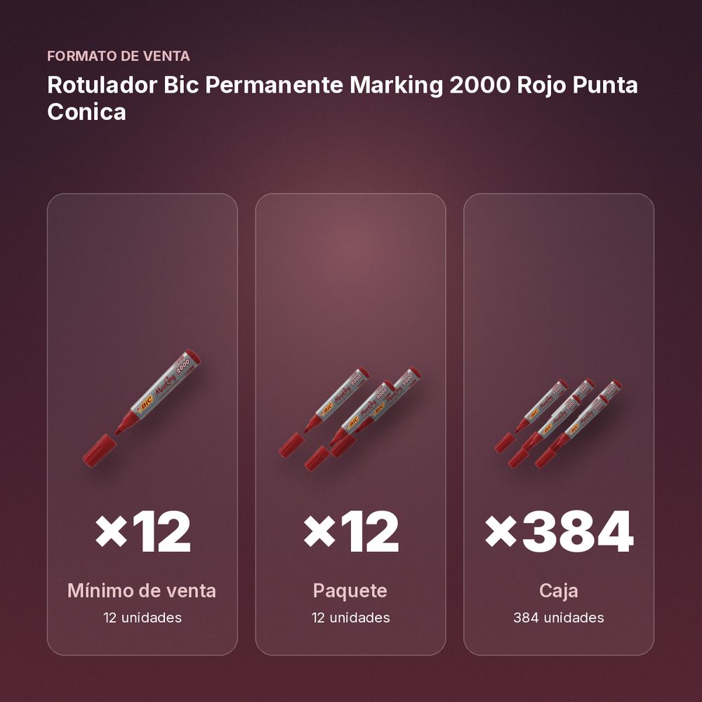 ROTULADOR BIC PERMANENTE MARKING 2000 ROJO PUNTA CONICA - formato de venta: paquete de 12, caja de 384