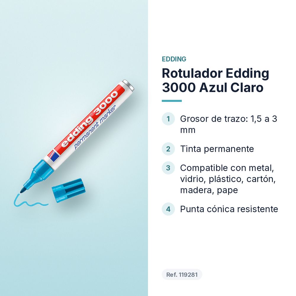 ROTULADOR EDDING 3000 AZUL CLARO  - características principales