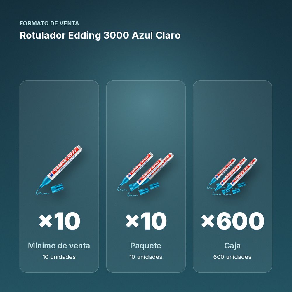 ROTULADOR EDDING 3000 AZUL CLARO  - formato de venta: paquete de 10, caja de 600