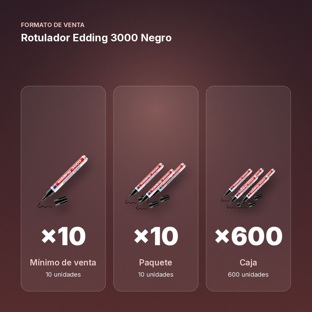 ROTULADOR EDDING 3000 NEGRO  - formato de venta: paquete de 10, caja de 600