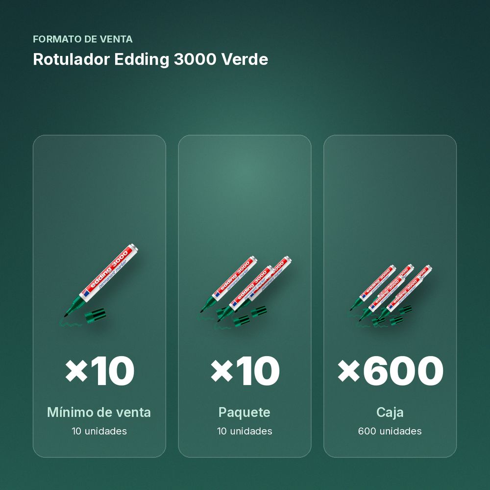 ROTULADOR EDDING 3000 VERDE - formato de venta: paquete de 10, caja de 600