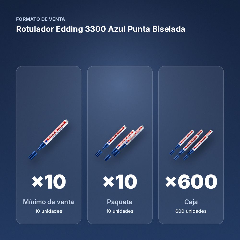 ROTULADOR EDDING 3300 AZUL PUNTA BISELADA  - formato de venta: paquete de 10, caja de 600