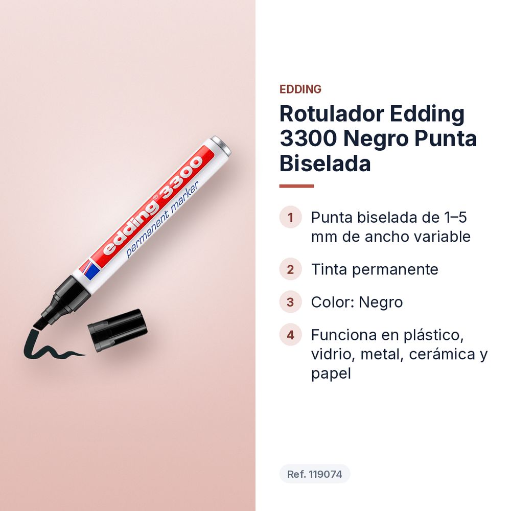 ROTULADOR EDDING 3300 NEGRO PUNTA BISELADA  - características principales