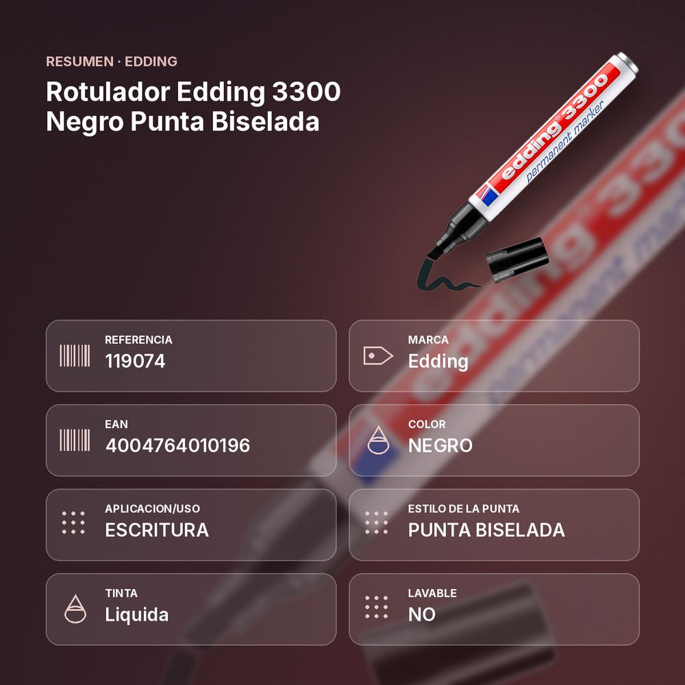 ROTULADOR EDDING 3300 NEGRO PUNTA BISELADA  - resumen de atributos
