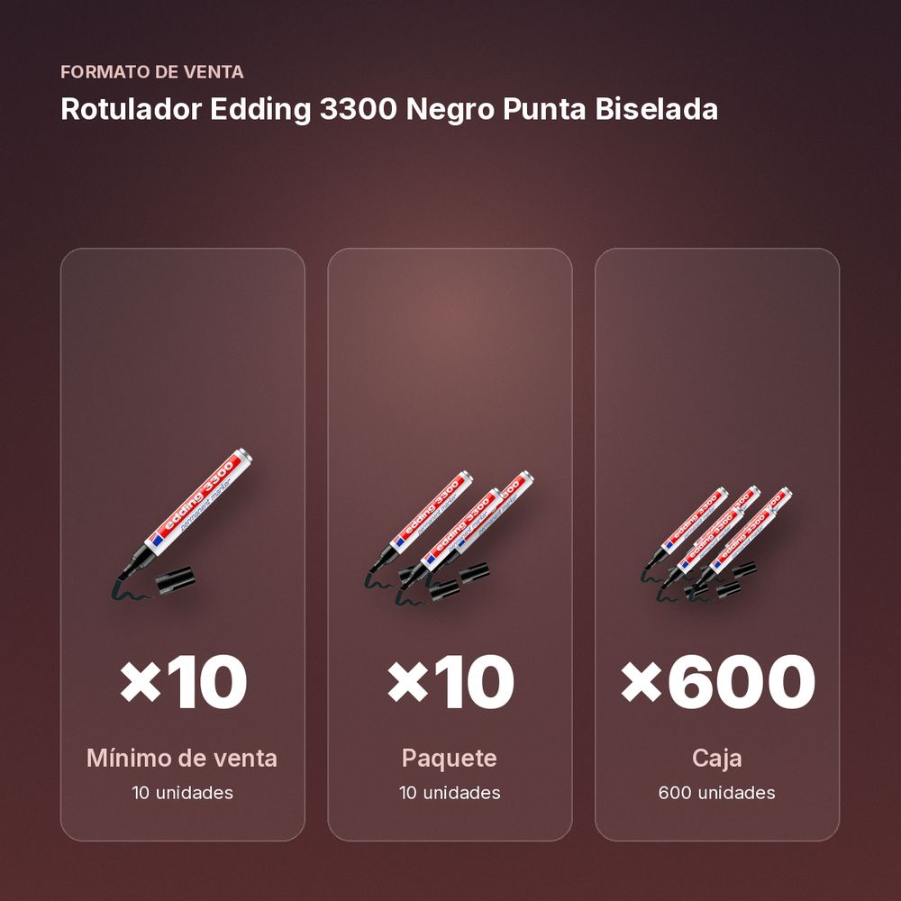 ROTULADOR EDDING 3300 NEGRO PUNTA BISELADA  - formato de venta: paquete de 10, caja de 600