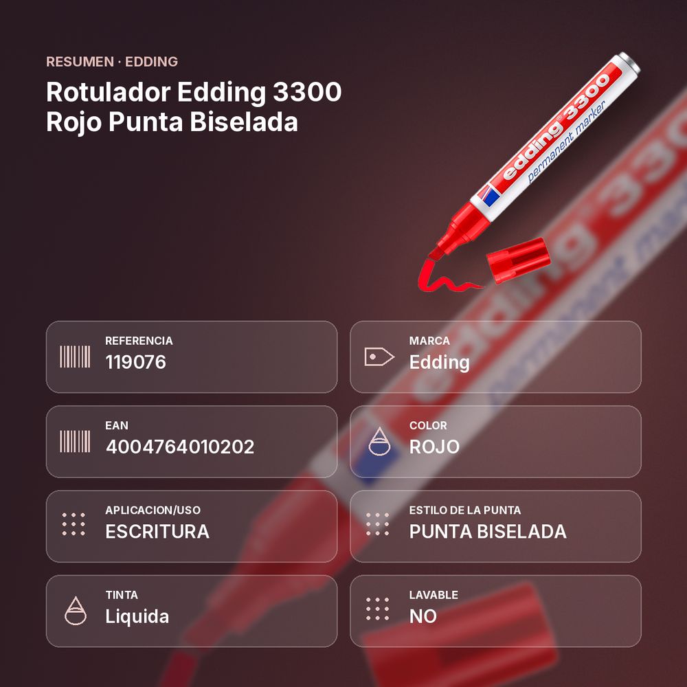 ROTULADOR EDDING 3300 ROJO PUNTA BISELADA  - resumen de atributos