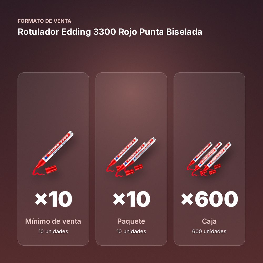 ROTULADOR EDDING 3300 ROJO PUNTA BISELADA  - formato de venta: paquete de 10, caja de 600