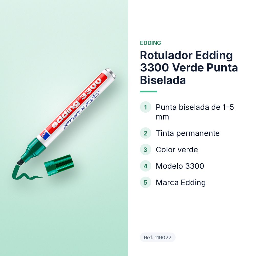 ROTULADOR EDDING 3300 VERDE PUNTA BISELADA  - características principales