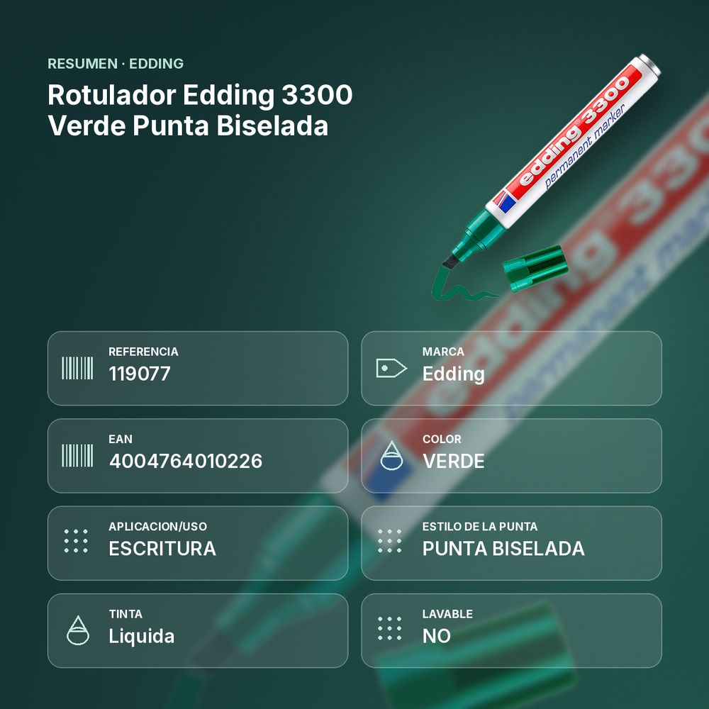 ROTULADOR EDDING 3300 VERDE PUNTA BISELADA  - resumen de atributos