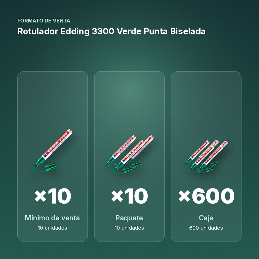 ROTULADOR EDDING 3300 VERDE PUNTA BISELADA  - formato de venta: paquete de 10, caja de 600