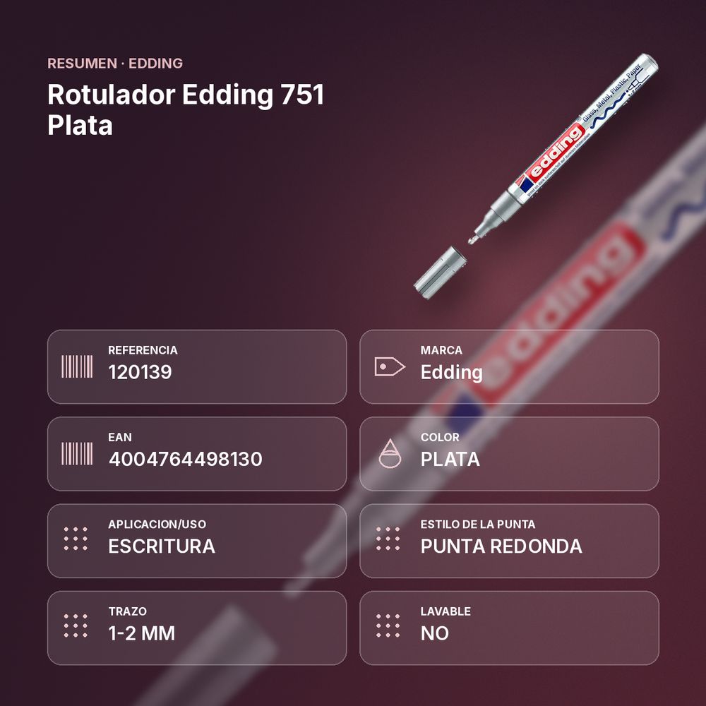ROTULADOR EDDING 751 PLATA - resumen de atributos