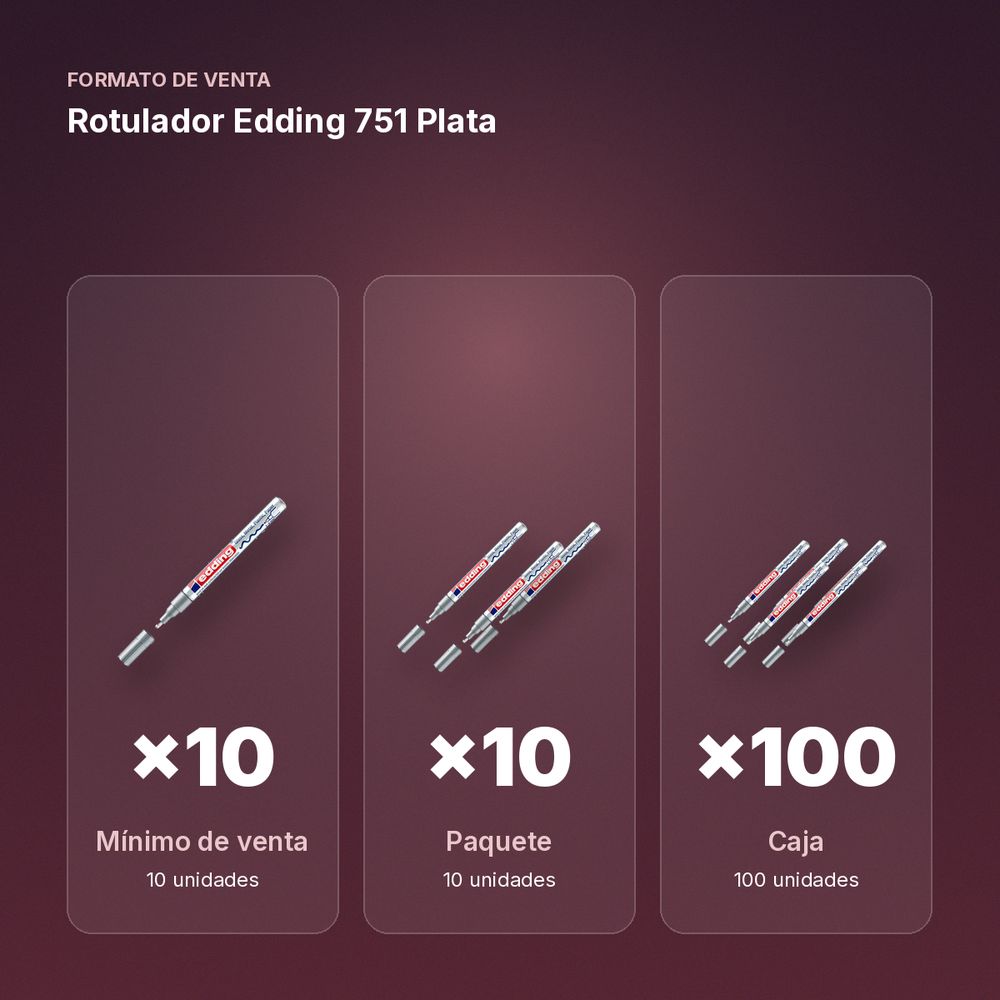 ROTULADOR EDDING 751 PLATA - formato de venta: paquete de 10, caja de 100
