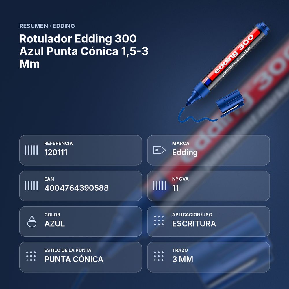 ROTULADOR EDDING 300 AZUL PUNTA CÓNICA 1,5-3 MM  - resumen de atributos