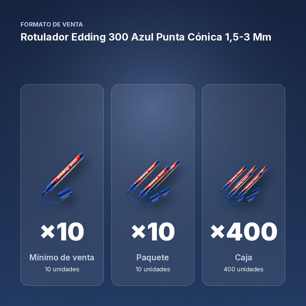 ROTULADOR EDDING 300 AZUL PUNTA CÓNICA 1,5-3 MM  - formato de venta: paquete de 10, caja de 400