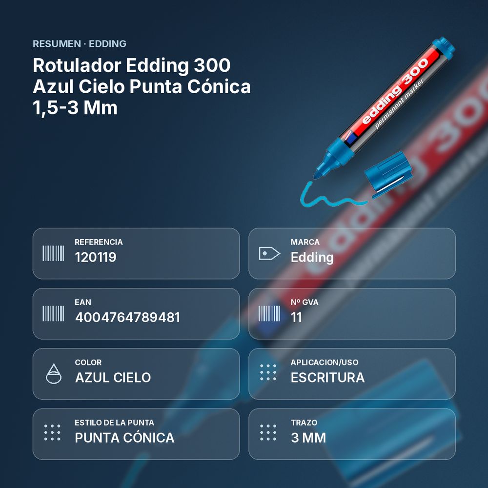 ROTULADOR EDDING 300 AZUL CIELO PUNTA CÓNICA 1,5-3 MM  - resumen de atributos