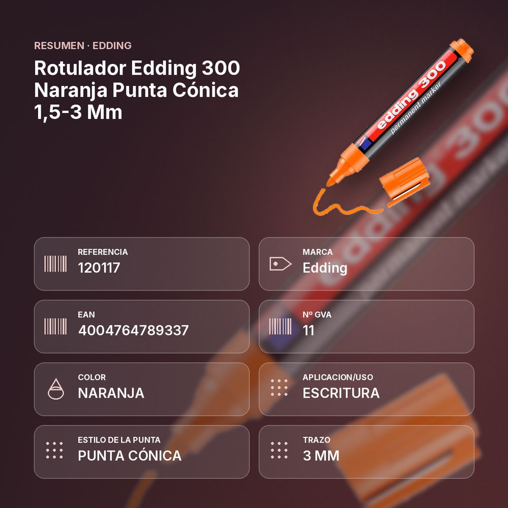 ROTULADOR EDDING 300 NARANJA PUNTA CÓNICA 1,5-3 MM  - resumen de atributos