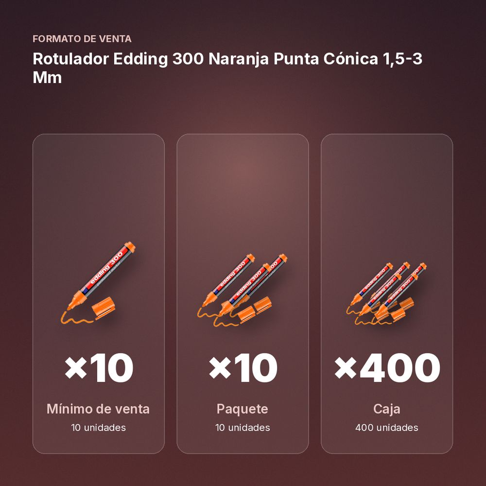ROTULADOR EDDING 300 NARANJA PUNTA CÓNICA 1,5-3 MM  - formato de venta: paquete de 10, caja de 400