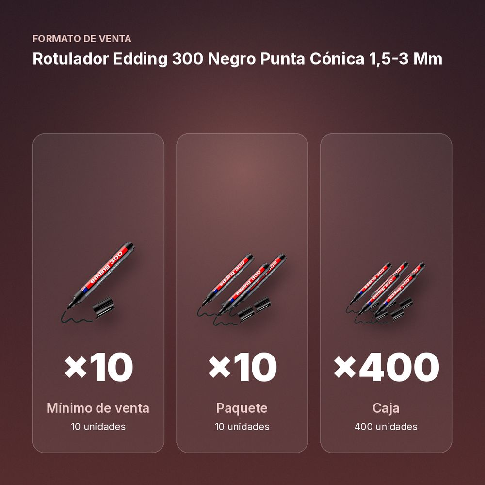 ROTULADOR EDDING 300 NEGRO PUNTA CÓNICA 1,5-3 MM  - formato de venta: paquete de 10, caja de 400