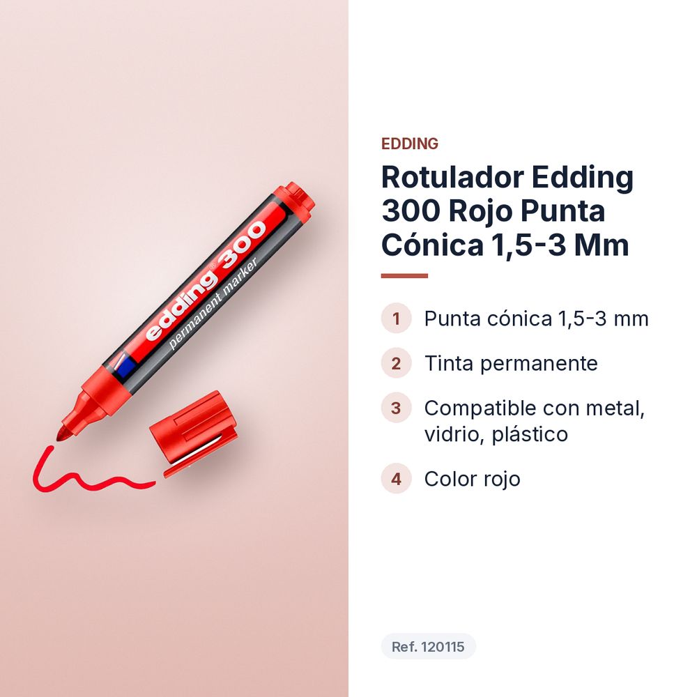 ROTULADOR EDDING 300 ROJO PUNTA CÓNICA 1,5-3 MM  - características principales