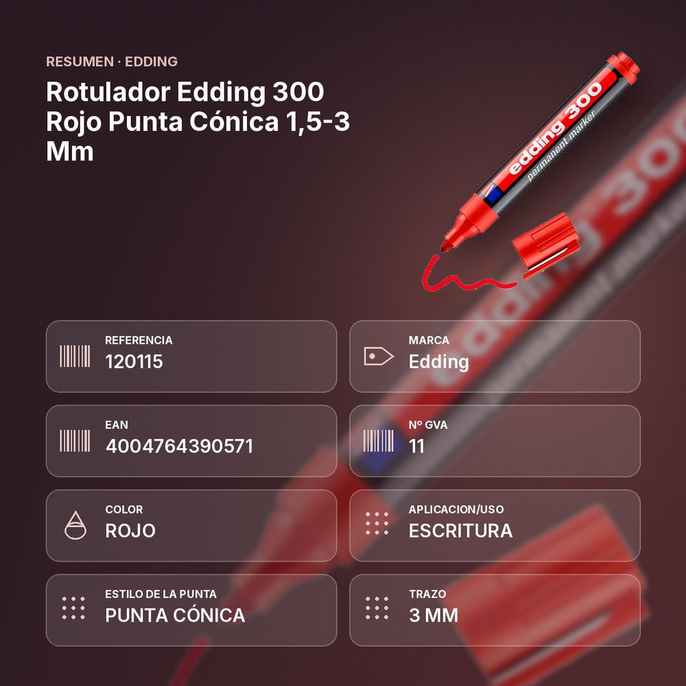 ROTULADOR EDDING 300 ROJO PUNTA CÓNICA 1,5-3 MM  - resumen de atributos