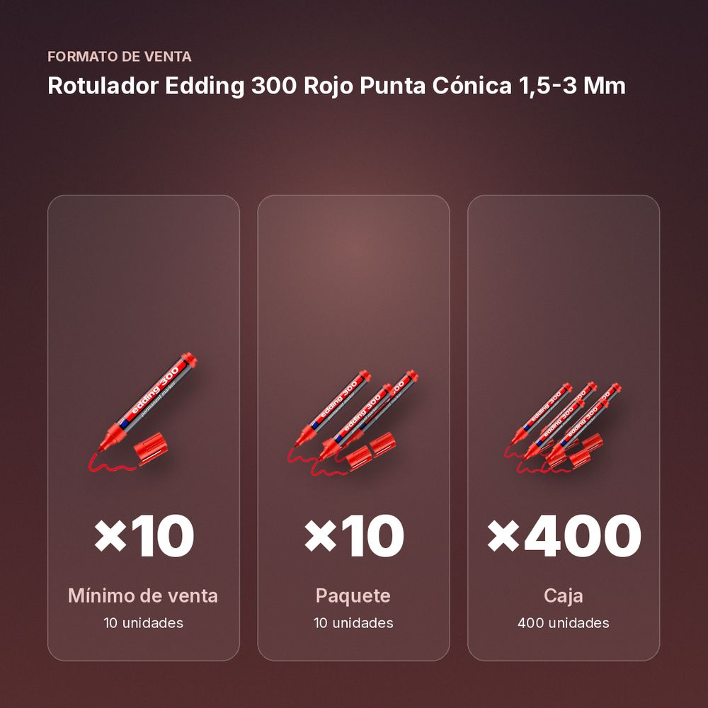 ROTULADOR EDDING 300 ROJO PUNTA CÓNICA 1,5-3 MM  - formato de venta: paquete de 10, caja de 400