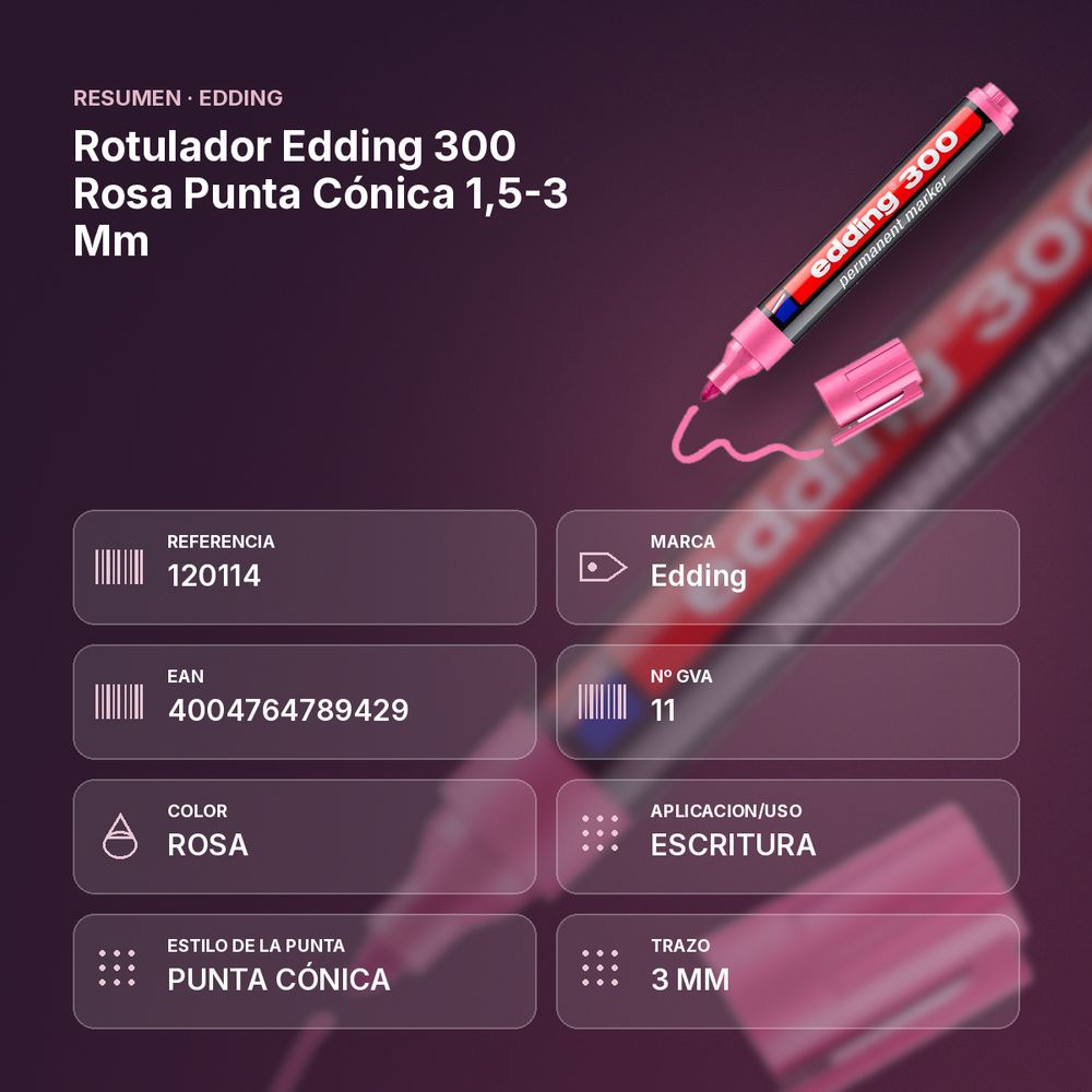 ROTULADOR EDDING 300 ROSA PUNTA CÓNICA 1,5-3 MM  - resumen de atributos