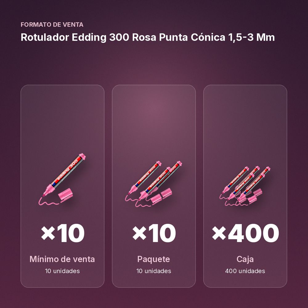 ROTULADOR EDDING 300 ROSA PUNTA CÓNICA 1,5-3 MM  - formato de venta: paquete de 10, caja de 400