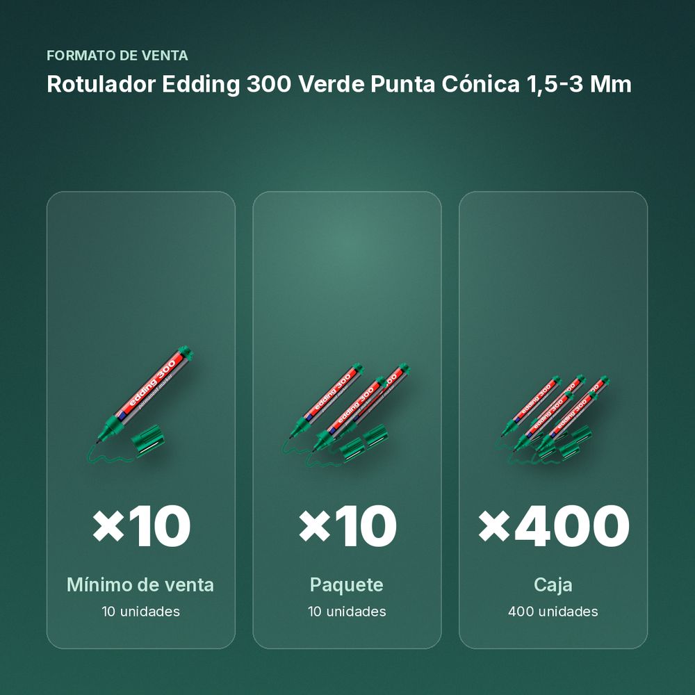 ROTULADOR EDDING 300 VERDE PUNTA CÓNICA 1,5-3 MM  - formato de venta: paquete de 10, caja de 400