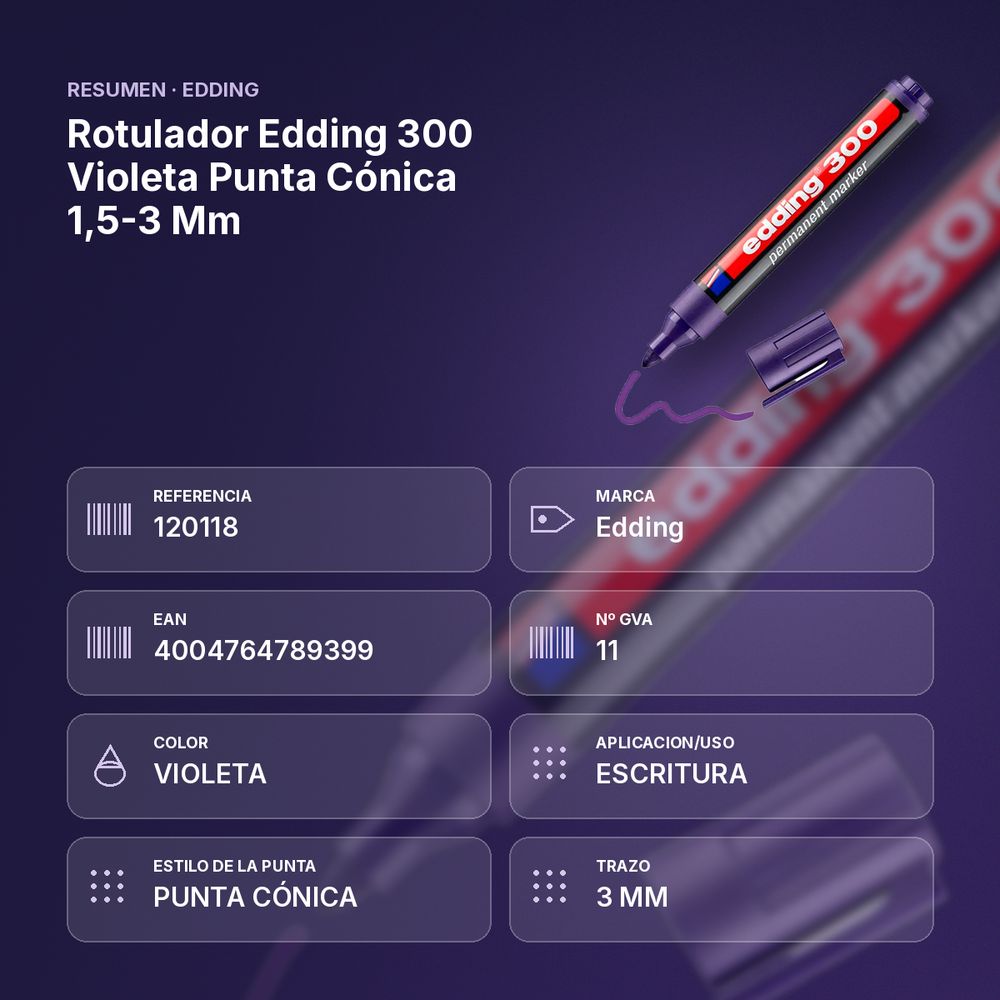 ROTULADOR EDDING 300 VIOLETA PUNTA CÓNICA 1,5-3 MM  - resumen de atributos