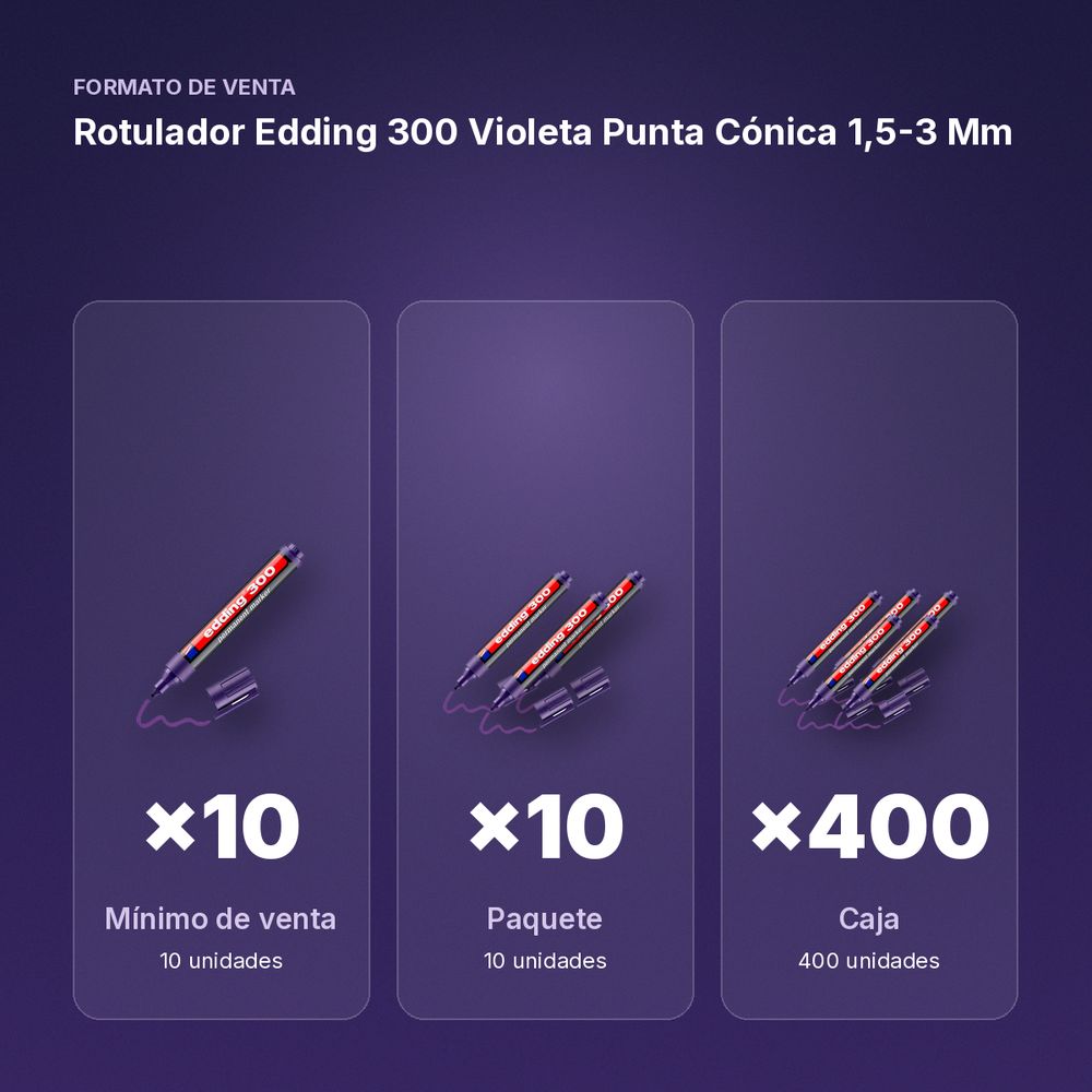 ROTULADOR EDDING 300 VIOLETA PUNTA CÓNICA 1,5-3 MM  - formato de venta: paquete de 10, caja de 400