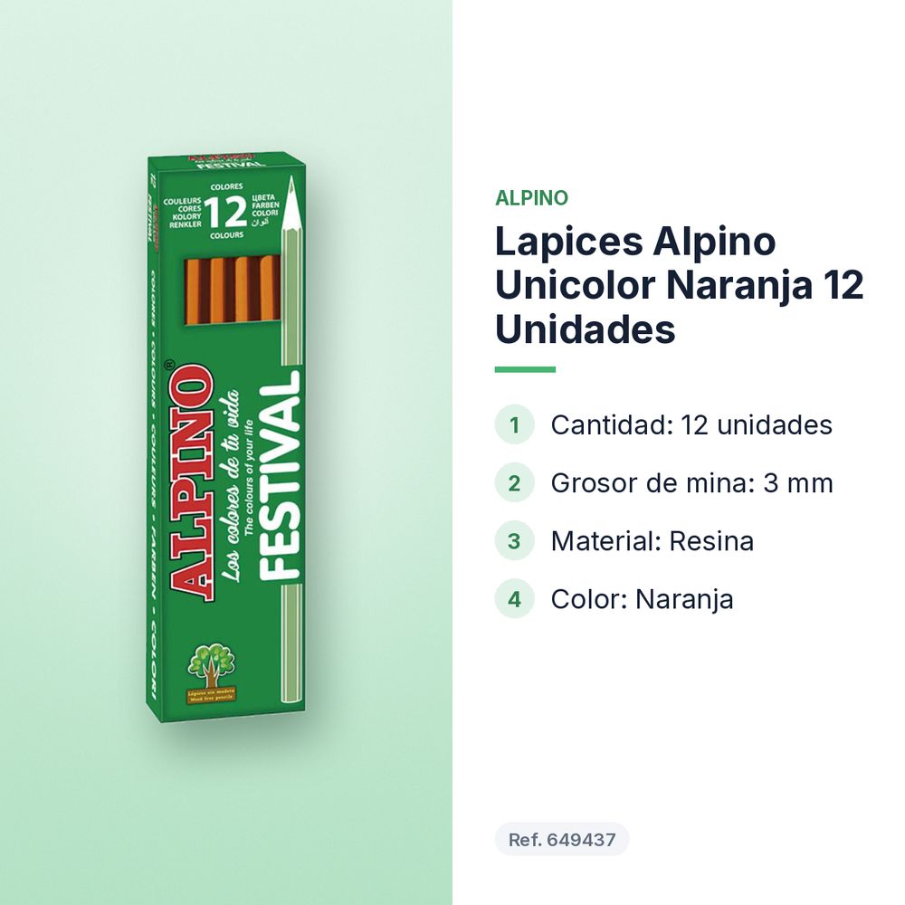 LAPICES ALPINO UNICOLOR NARANJA 12 UNIDADES - características principales